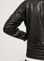 Men Black Pepe Jeans Lamb Leather Biker Jacket 60J40835 - Image 4