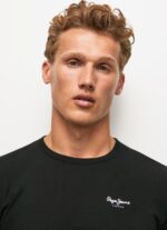 Men Black Pepe Jeans Long-Sleeved Cotton T-Shirt 60J401008