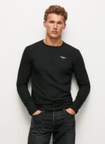 Men Black Pepe Jeans Long-Sleeved Cotton T-Shirt 60J401008 - Image 3