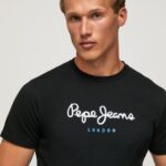 Men Black Pepe Jeans Printed Logo Cotton T-Shirt 60J401000