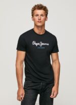 Men Black Pepe Jeans Printed Logo Cotton T-Shirt 60J401000 - Image 3