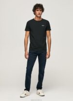Men Black Pepe Jeans Printed Logo Cotton T-Shirt 60J401012 - Image 2