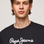 Men Black Pepe Jeans Printed Logo Cotton T-Shirt 60J401019