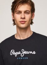 Men Black Pepe Jeans Printed Logo Cotton T-Shirt 60J401019