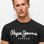 Men Black Pepe Jeans Short-Sleeved Cotton T-Shirt 60J401003
