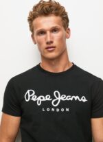 Men Black Pepe Jeans Short-Sleeved Cotton T-Shirt 60J401003