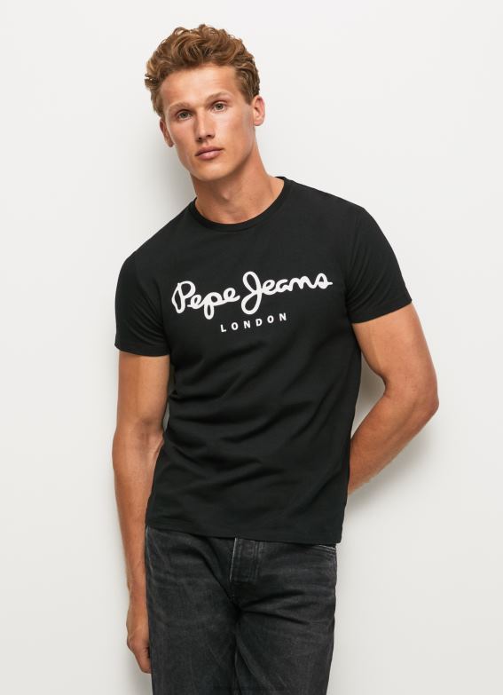 Men Black Pepe Jeans Short-Sleeved Cotton T-Shirt 60J401003 - Image 3