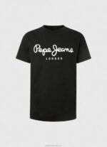 Men Black Pepe Jeans Short-Sleeved Cotton T-Shirt 60J401003 - Image 5