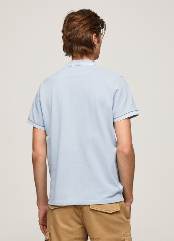 Men Bleach Blue Pepe Jeans Embroidered Logo Pique Polo Shirt 60J401080 - Image 4