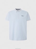 Men Bleach Blue Pepe Jeans Embroidered Logo Pique Polo Shirt 60J401080 - Image 5