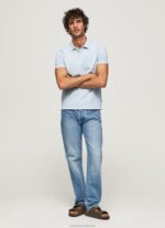 Men Bleach Blue Pepe Jeans Embroidered Logo Pique Polo Shirt 60J401096 - Image 2