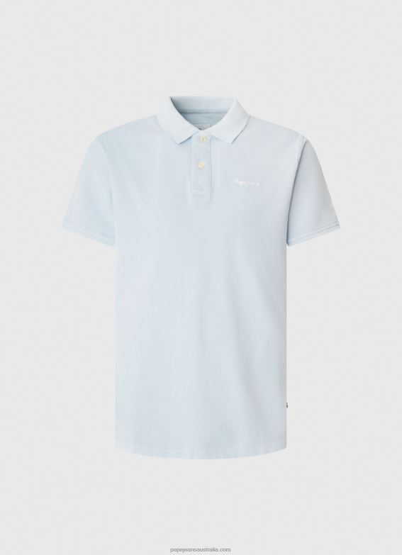 Men Bleach Blue Pepe Jeans Embroidered Logo Pique Polo Shirt 60J401096 - Image 5