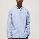 Men Bleach Blue Pepe Jeans Fabio Regular Fit Oxford Shirt 60J401027