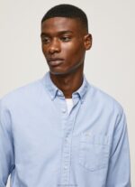 Men Bleach Blue Pepe Jeans Fabio Regular Fit Oxford Shirt 60J401027 - Image 3