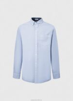 Men Bleach Blue Pepe Jeans Fabio Regular Fit Oxford Shirt 60J401027 - Image 5