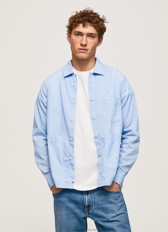 Men Bleach Blue Pepe Jeans Lambert Fil A Fil Straight Fit Shirt 60J401030 - Image 3