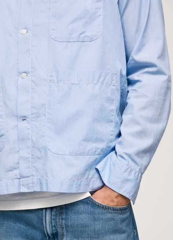 Men Bleach Blue Pepe Jeans Lambert Fil A Fil Straight Fit Shirt 60J401030 - Image 5
