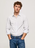 Men Bleach Blue Pepe Jeans Lawrence Slim Fit Poplin Shirt 60J401050