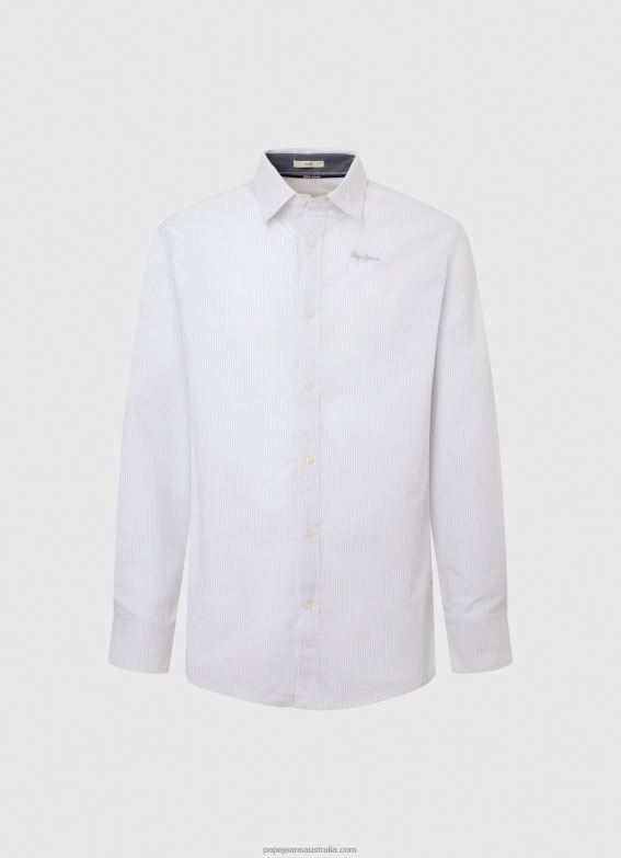Men Bleach Blue Pepe Jeans Lawrence Slim Fit Poplin Shirt 60J401050 - Image 5