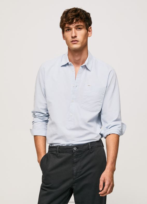 Men Bleach Blue Pepe Jeans Lawson Regular Fit Oxford Shirt 60J401052 - Image 2