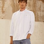 Men Bleach Blue Pepe Jeans Lucius Slim Striped Oxford Shirt 60J401026