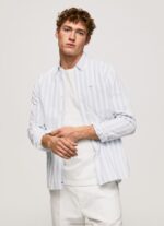 Men Bleach Blue Pepe Jeans Lucius Slim Striped Oxford Shirt 60J401026 - Image 4