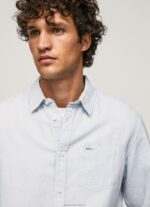Men Bleach Blue Pepe Jeans Parker Long Sleeved Shirt 60J401071 - Image 4