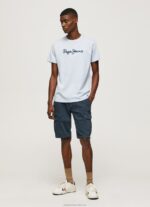 Men Bleach Blue Pepe Jeans Printed Logo Cotton T-Shirt 60J40933 - Image 2