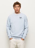 Men Bleach Blue Pepe Jeans Rounded Collar Cotton Jumper 60J40869