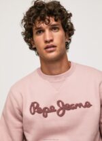 Men Bleach Pink Pepe Jeans Embroidered Logo Cotton Jumper 60J40882 - Image 3