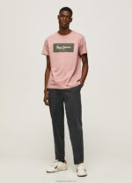 Men Bleach Pink Pepe Jeans Embroidered Logo Cotton T-Shirt 60J40926 - Image 2