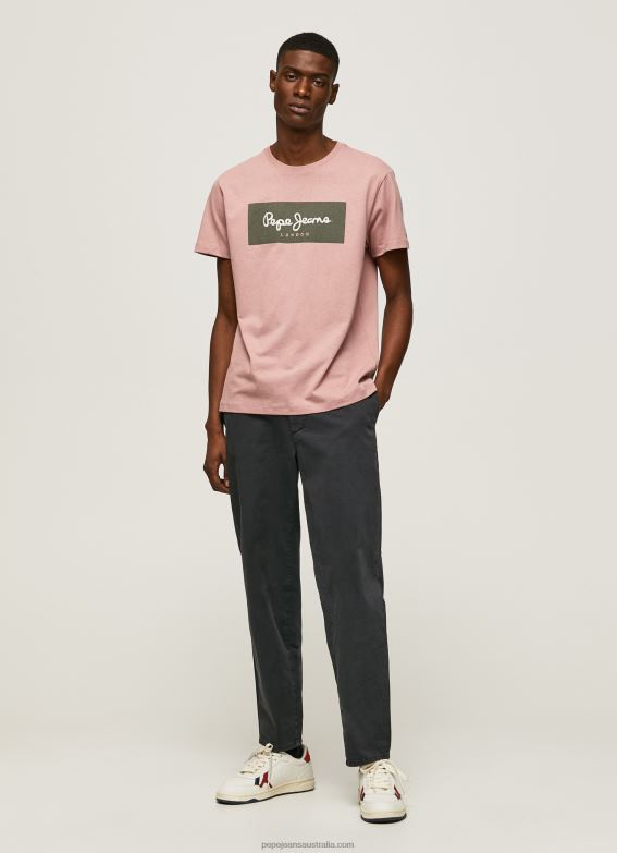 Men Bleach Pink Pepe Jeans Embroidered Logo Cotton T-Shirt 60J40926 - Image 2
