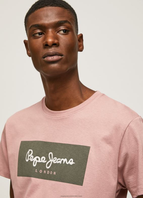 Men Bleach Pink Pepe Jeans Embroidered Logo Cotton T-Shirt 60J40926 - Image 3