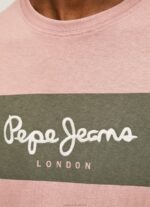 Men Bleach Pink Pepe Jeans Embroidered Logo Cotton T-Shirt 60J40926 - Image 4