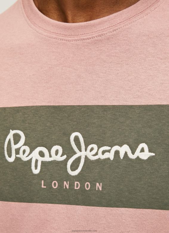 Men Bleach Pink Pepe Jeans Embroidered Logo Cotton T-Shirt 60J40926 - Image 4