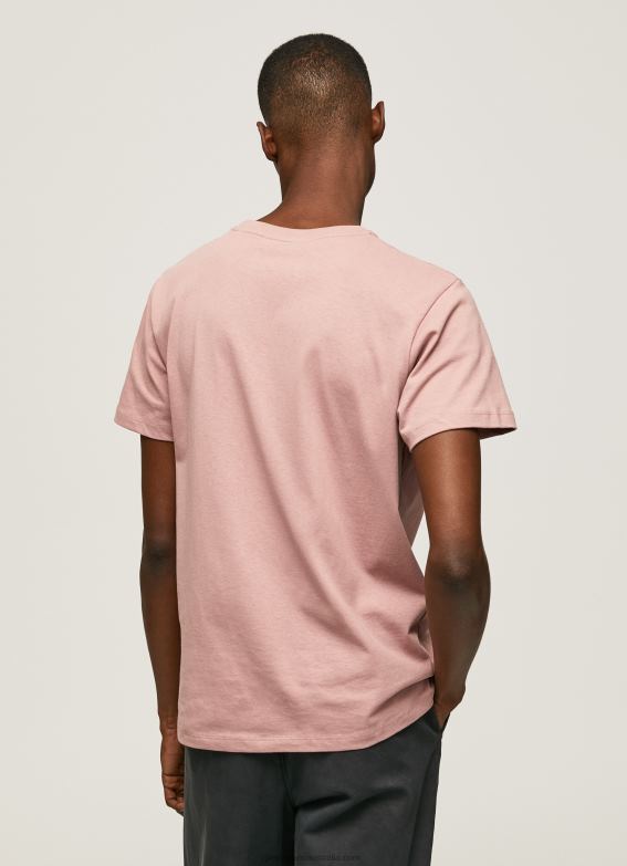 Men Bleach Pink Pepe Jeans Embroidered Logo Cotton T-Shirt 60J40926 - Image 5