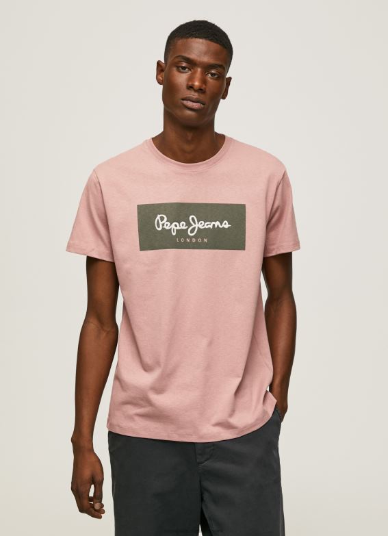 men_bleach_pink_pepe_jeans_embroidered_logo_cotton_t_shirt_60j40926.jpg Men Bleach Pink Pepe Jeans Embroidered Logo Cotton T-Shirt 60J40926 - Image 1