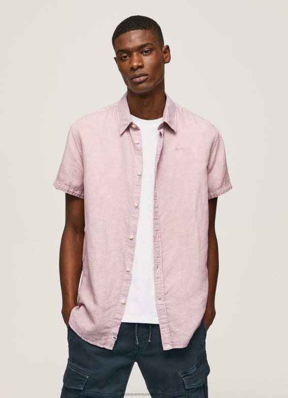 Men Bleach Pink Pepe Jeans Parker Short Sleeved Shirt 60J401058 - Image 2