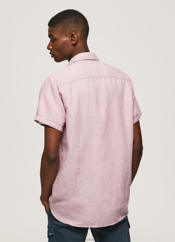 Men Bleach Pink Pepe Jeans Parker Short Sleeved Shirt 60J401058 - Image 4