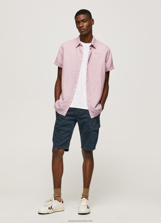 Men Bleach Pink Pepe Jeans Parker Short Sleeved Shirt 60J401058 - Image 1