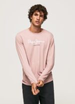 Men Bleach Pink Pepe Jeans Printed Logo Cotton T-Shirt 60J40915
