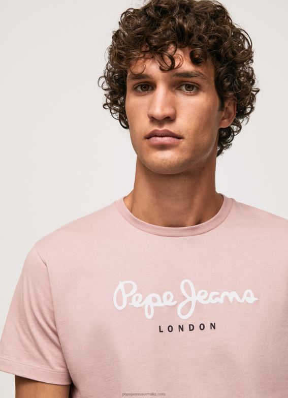 Men Bleach Pink Pepe Jeans Printed Logo Cotton T-Shirt 60J40917 - Image 3