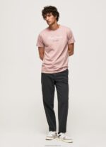 Men Bleach Pink Pepe Jeans Printed Logo Cotton T-Shirt 60J40917 - Image 5