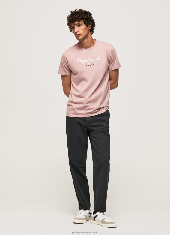 Men Bleach Pink Pepe Jeans Printed Logo Cotton T-Shirt 60J40917 - Image 5