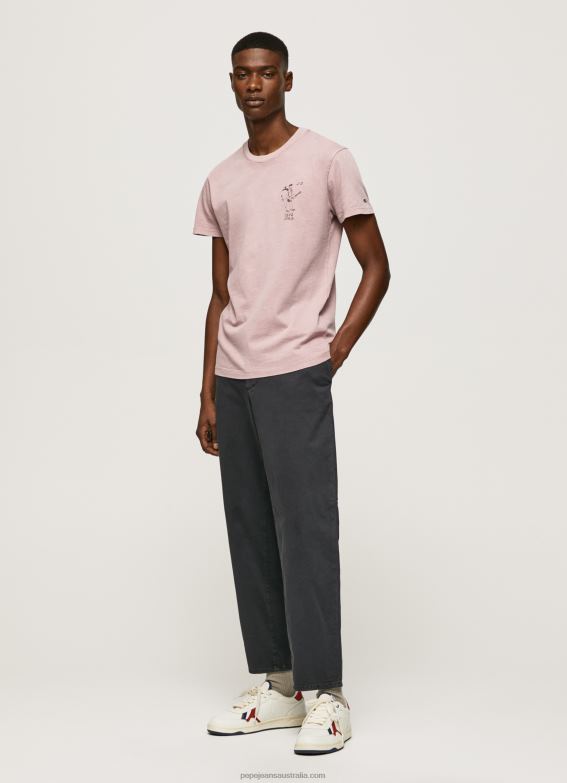 Men Bleach Pink Pepe Jeans Washed And Dyed Cotton T-Shirt 60J40928 - Image 2