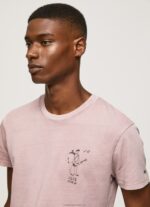 Men Bleach Pink Pepe Jeans Washed And Dyed Cotton T-Shirt 60J40928