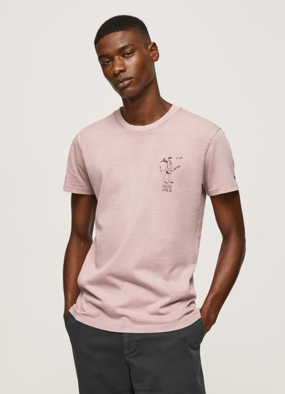 Men Bleach Pink Pepe Jeans Washed And Dyed Cotton T-Shirt 60J40928 - Image 3