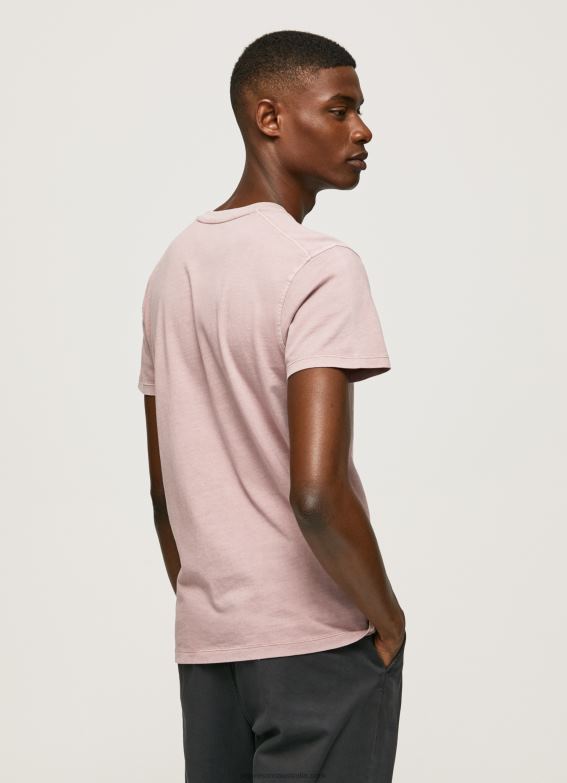 Men Bleach Pink Pepe Jeans Washed And Dyed Cotton T-Shirt 60J40928 - Image 4