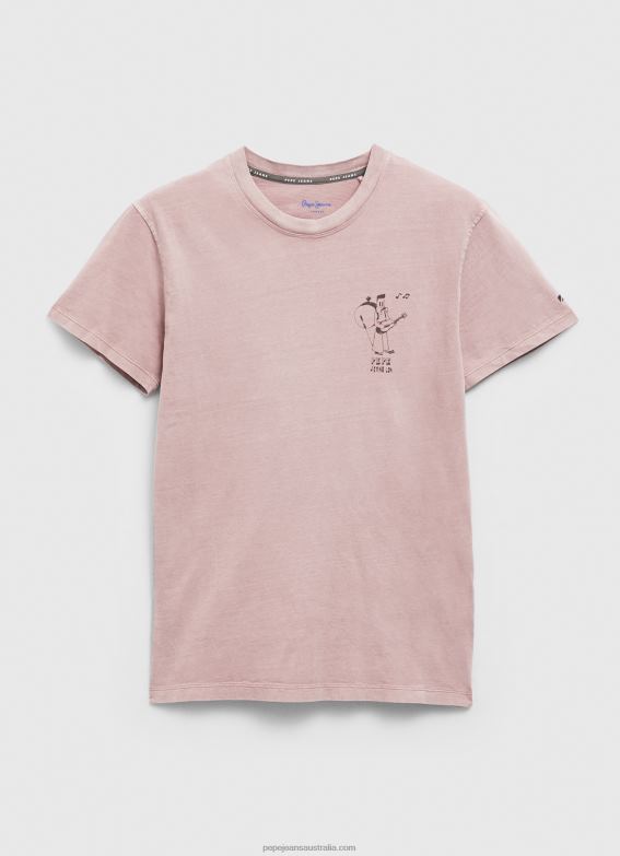 Men Bleach Pink Pepe Jeans Washed And Dyed Cotton T-Shirt 60J40928 - Image 5