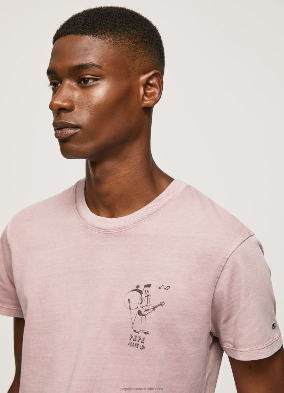 Men Bleach Pink Pepe Jeans Washed And Dyed Cotton T-Shirt 60J40928 - Image 1